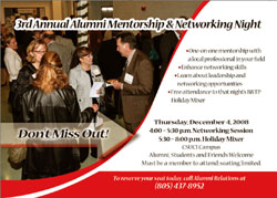 Picture of advertisement for aumni mentorship and networking night