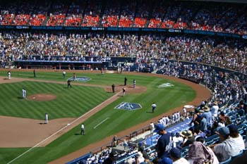 Dodger stadium baseball field during a game