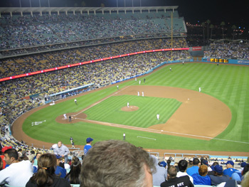 Dodger Stadium and the field from first base side