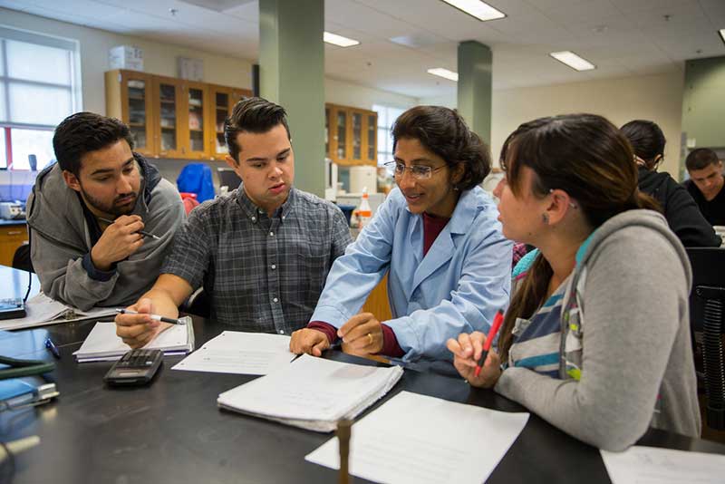 Dr. Parmar working with students during a lab.