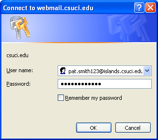 screenshot of Connect to webmail dialog box