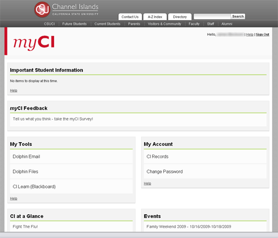 image of the my-ci page once a user logs in