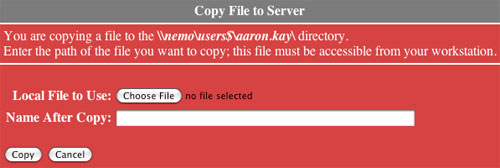 Copy File to Server page.