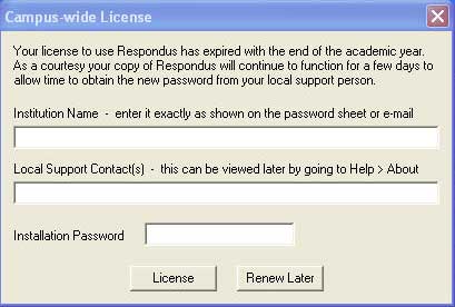 dialog box showing the required information to install the program