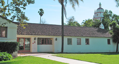North facing entrance to the Technology Center, with Bell Tower in background
