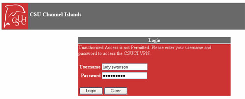 CSUCI VPN Login Screen