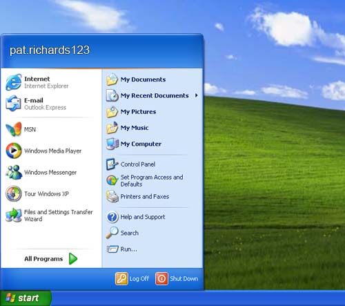 Windows desktop with Start Menu activated