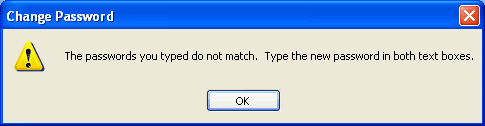 Password error dialog box, reads