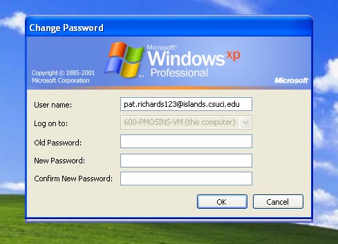 Change Password dialog box, with 4 editable text fields: User Name, Old Password, New Password and Confirm New Password
