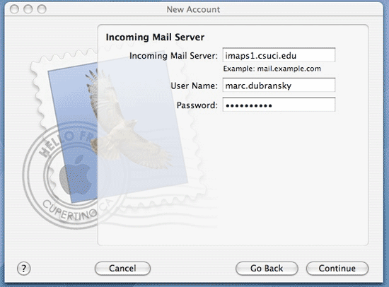 Screenshot of Incoming Mail Server dialog
