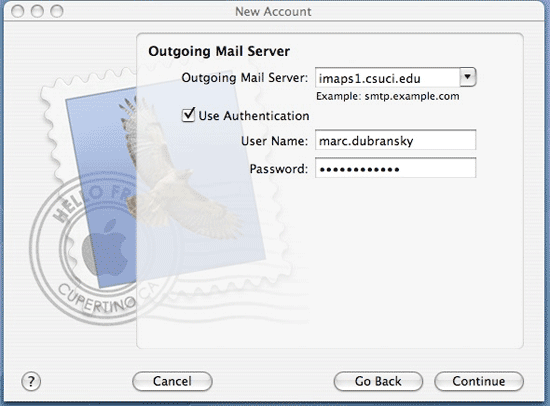Screenshot of Outgoing Mail Server dialog