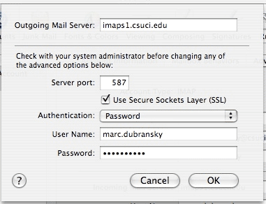 Screenshot of outgoing mail server dialog