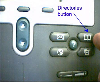 Cisco IP Phone, Directories button (upper-right button in group of 4)