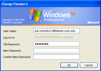 Change Password dialog box with Old Password text field filled in