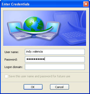 Screenshot showing the dialog where you enter your username and password