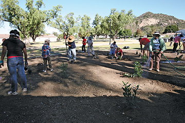 Campus and community volunteers at CI Planting Days