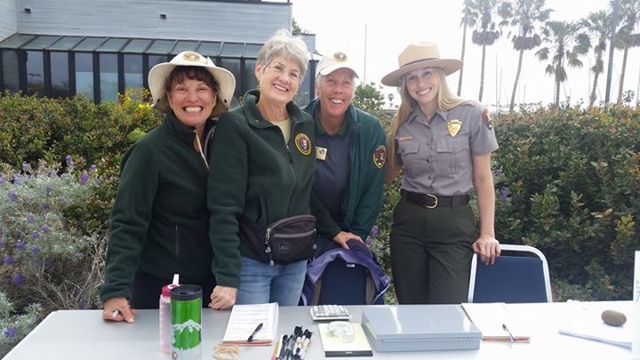 On left: Channel Islands National Park Volunteers Barbara Hilburn, Carol Kurtz,  Kelle Green with Lauren Boross at the Channel Islands Native Plant Sale in 2016.