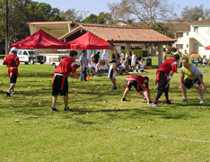 Students playing flag football in the North Quad.