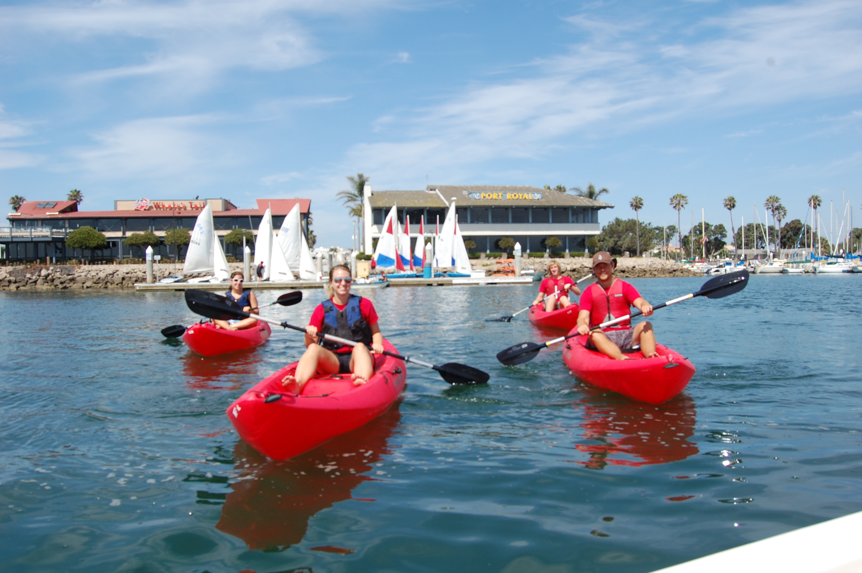 Group of students kayaking in the Channel Islands Harbor