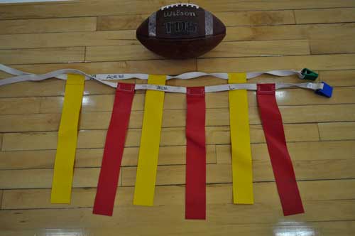 Football and two sets of flags