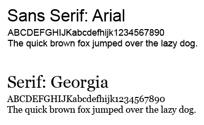 Example of Arial and Georgia typefaces