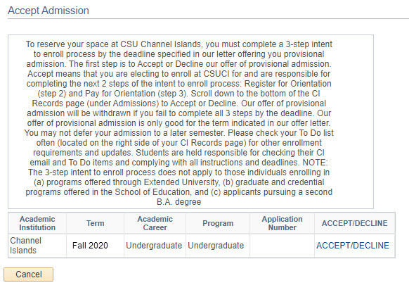 Accept Admission Statement in CI Records