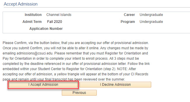 Look to accept addmission button