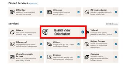 Islands View Orientaiton Button on myCI Portal