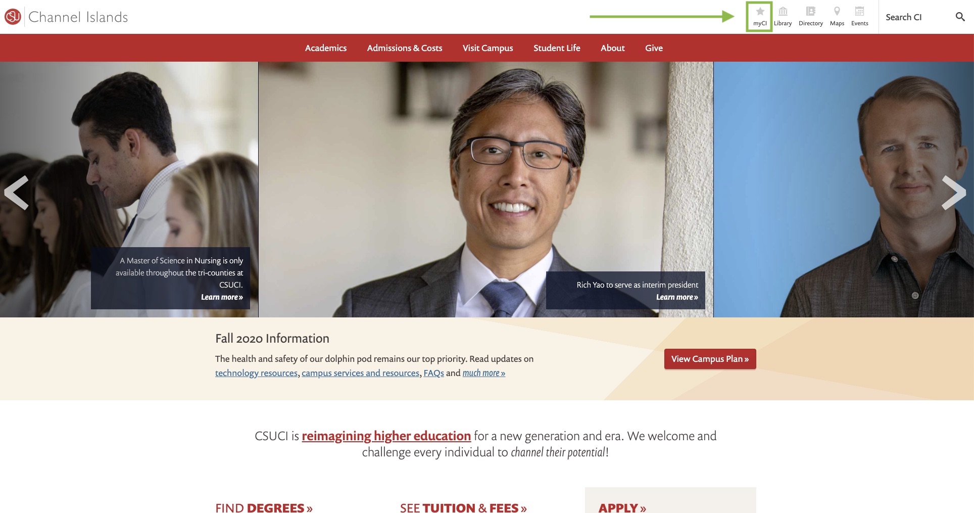 image of CSUCI main webpage