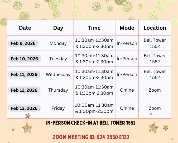 Drop-In Advising Schedule Week of February 9