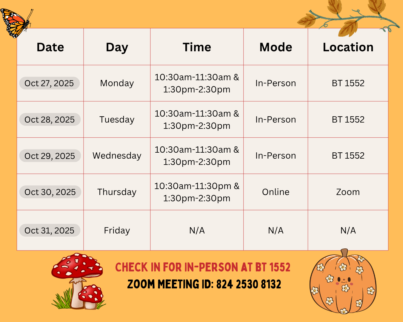 Drop-In Advising Schedule Weeks of Oct. 27 Drop-In Advising Schedule Weeks of Oct. 27