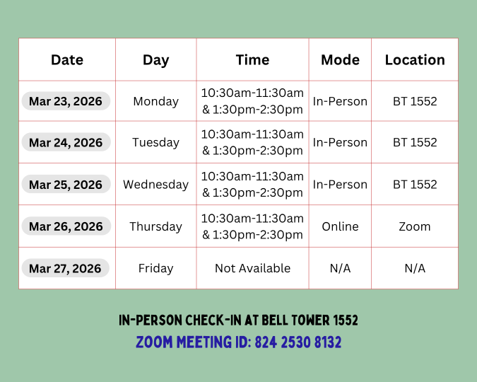 Drop-in Advising for week of March 23 Drop-in Advising for week of March 23