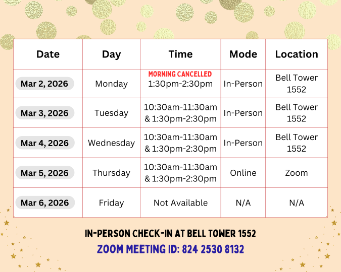 Drop-in Advising for week of March 2 updated