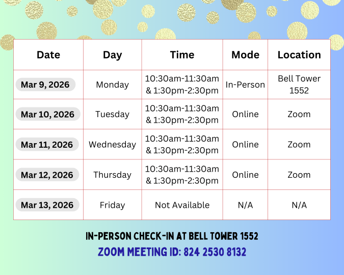 Drop-in Advising for week of March 9 9