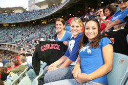 Studnts posing at Alumni Dodger Night