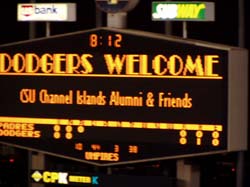 Scoreboard picture showing CSU Channel Islands Alumni & Friends