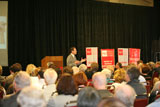 Audience listens as Goodall speaks