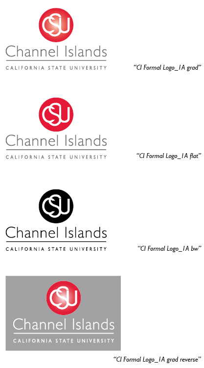 Formal Logo color variations: gradient, flat, black and white and reversed gradient.