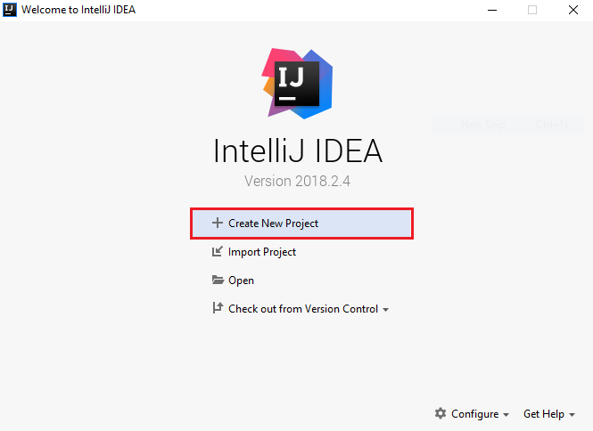 Main screen of IntelliJ Idea prior to project creation