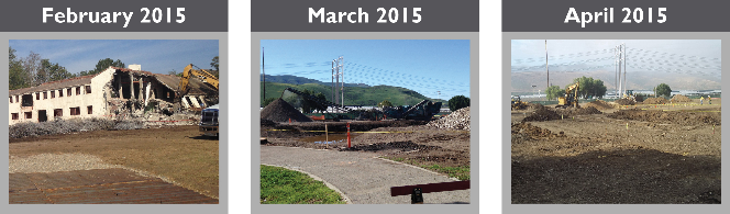Demolition of old structure and grading in preparation of santa rosa village construction from February through April 2015.