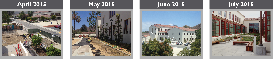 Construction progress photos of Sierra Hall from April to July 2015