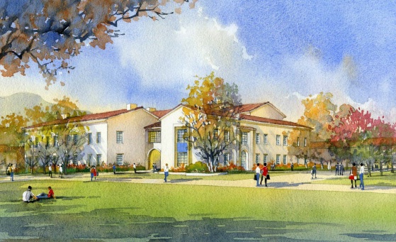 Architectural drawing of the frontal view of Sierra Hall
