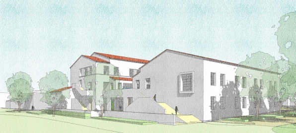 Architectural drawing of the side view of Sierra Hall