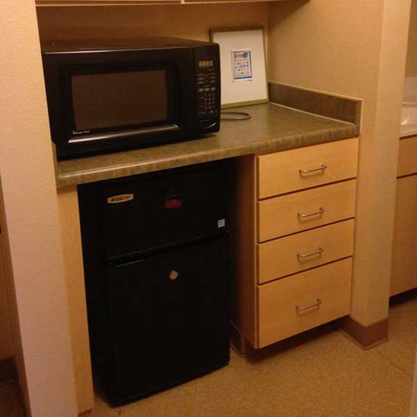 Kitchenette Area Includes 1-2 Mini-Fridges & Microwave