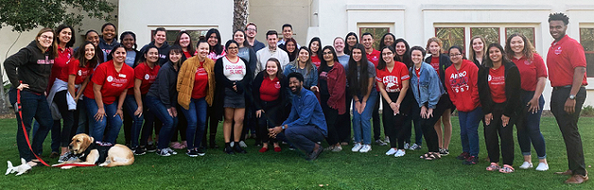 2019-2020 Resident Advisor Team with Lonnie, our Housing support dog.