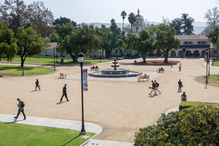 Students walking across Central Mall on CSUCI Campus