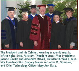 President Rush and his cabinet wearing academic regalia