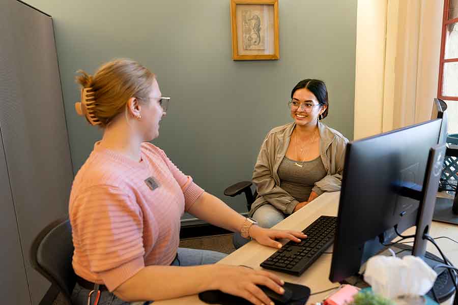 Advisor and student talking
