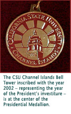  CSUCI Bell tower inscribed with the year 2002 Medallion