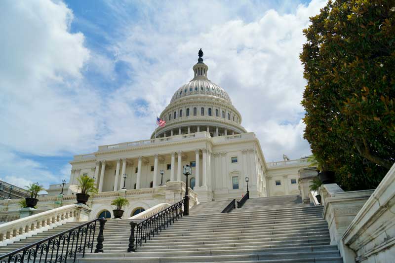 White building with USA flag